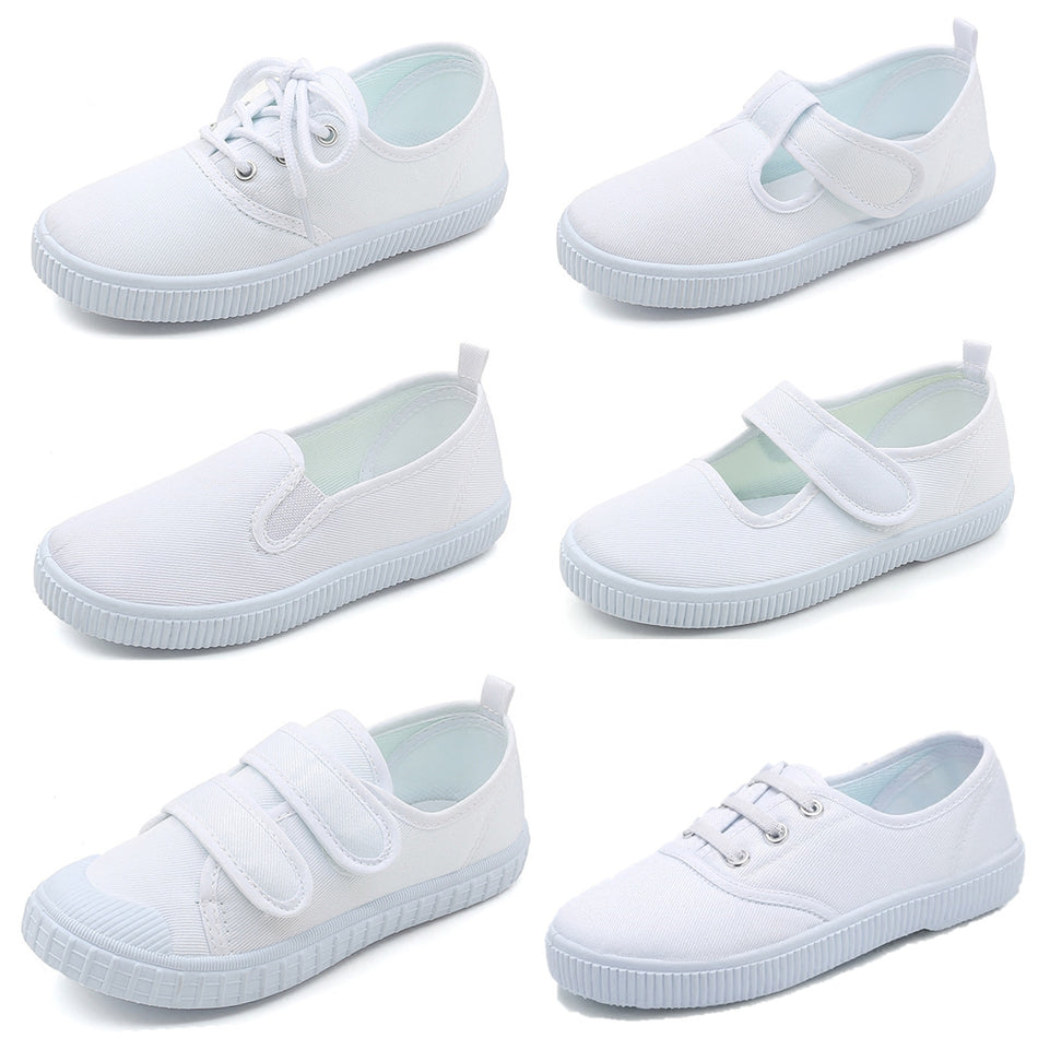 Kids’ White Velcro Shoes – Indoor School & Dance Use
