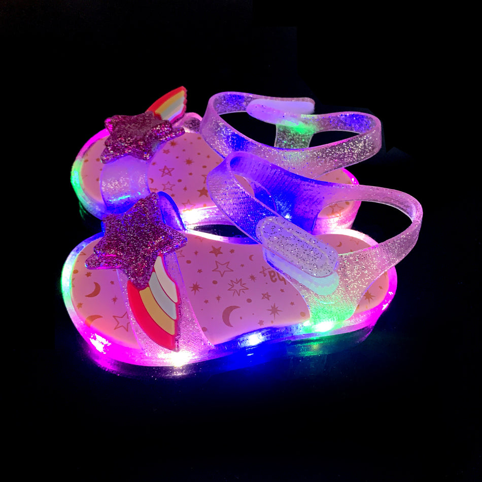 Girls LED Star Jelly Sandals – Cute Flashing Light Shoes