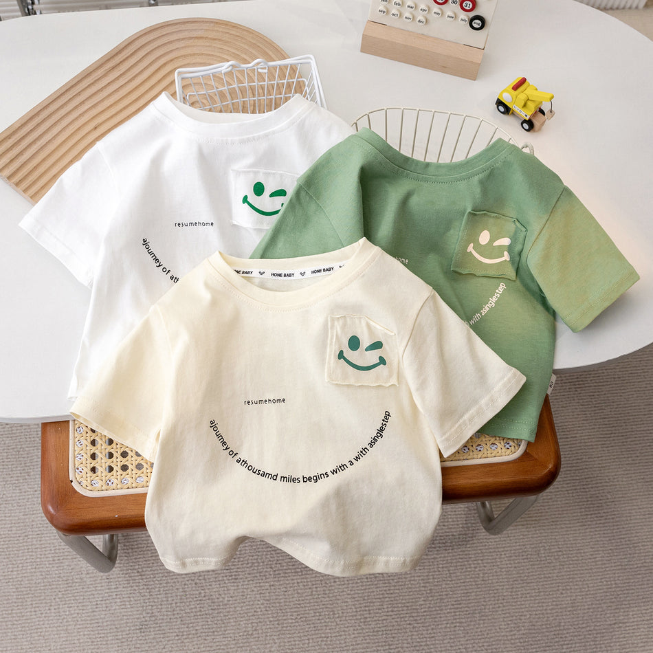Kids Plain Cotton T-Shirt Loose Summer Round Neck