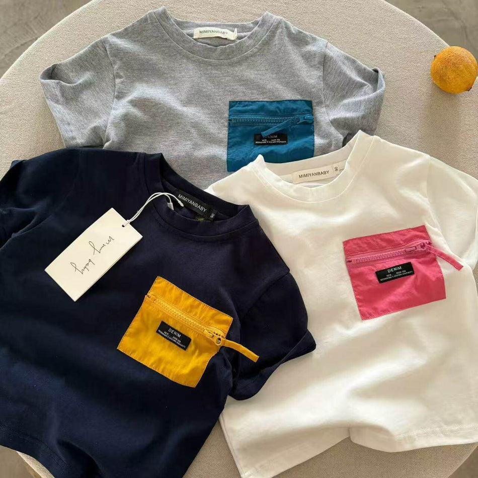 Kids Pocket Letter T-Shirt Summer Western Style