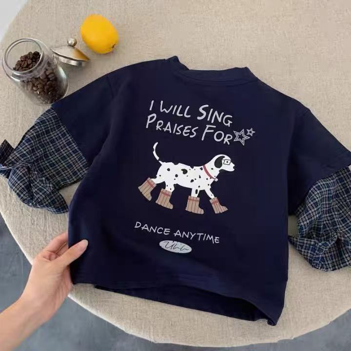 Kids' Fake Two-Piece Striped Cartoon Top - 2025 Spring/Fall