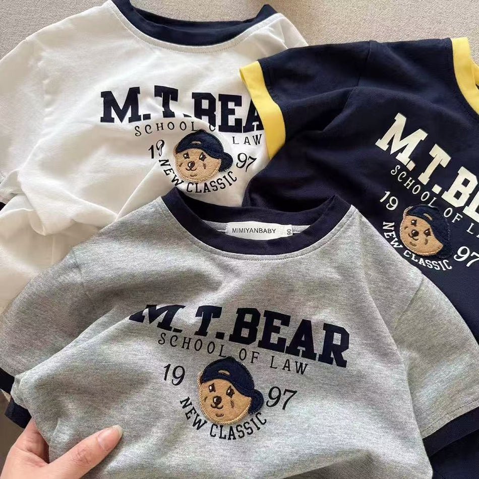 Summer 2025 Kids' Bear Cotton T-Shirt - Thin & Breathable