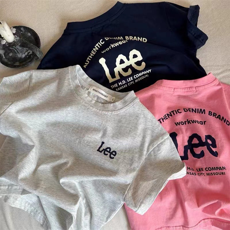 2025 Kids' Letter Print "Tide" Base T-Shirt - Spring/Summer