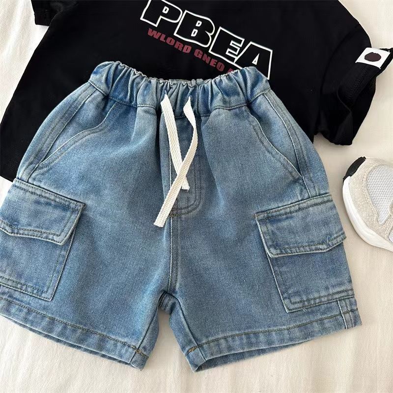 Kids Denim Cargo Shorts Summer Pocket Knee-Length