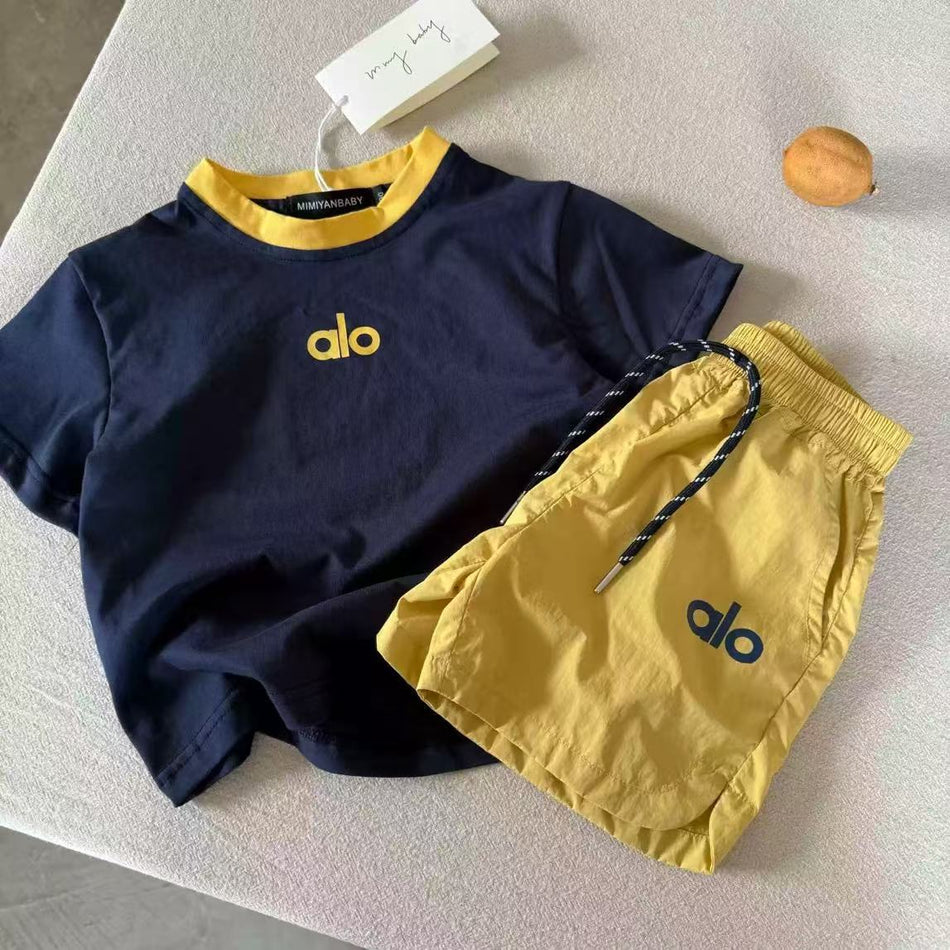 Kids Summer Color-Block Shorts & T-Shirt Set