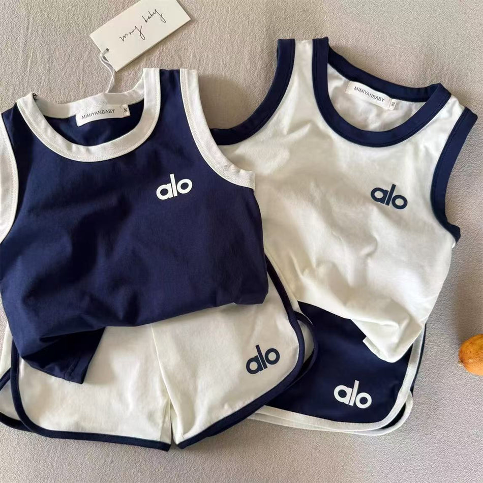 Kids Color-Block Cotton Vest & Shorts Set Summer