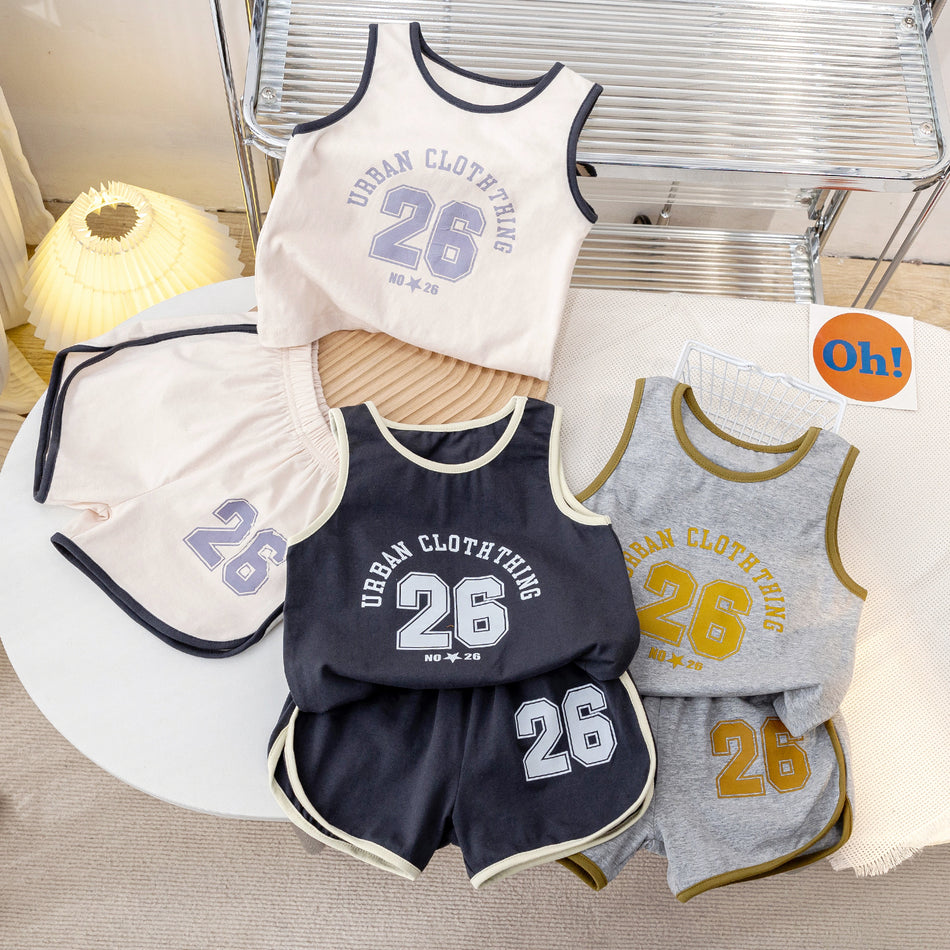 Kids Basketball Jersey Vest & Shorts Summer Set