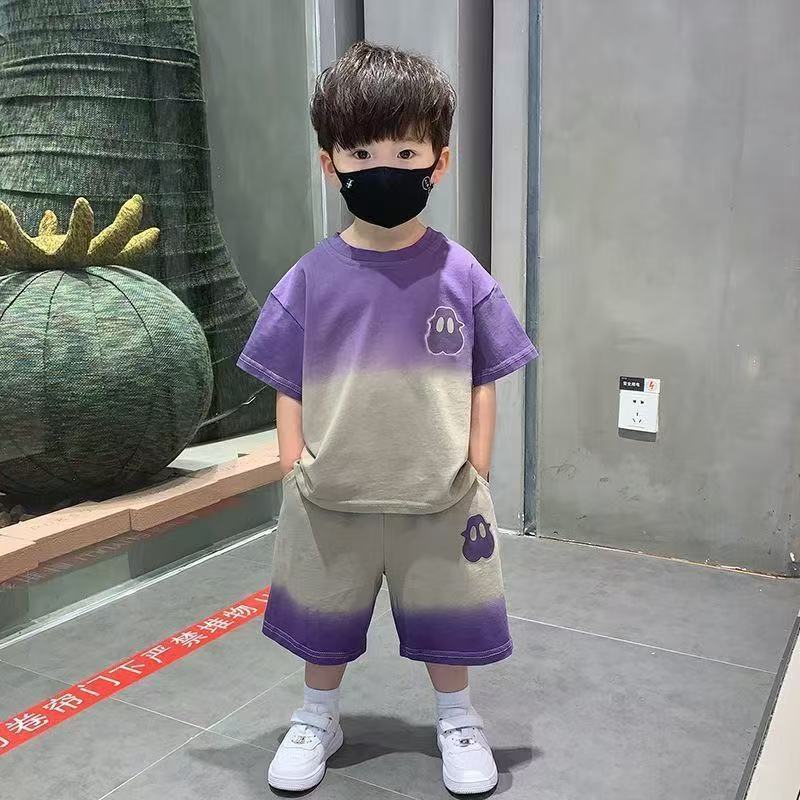 Kids Gradient Pullover & Shorts Summer Two-Piece Set