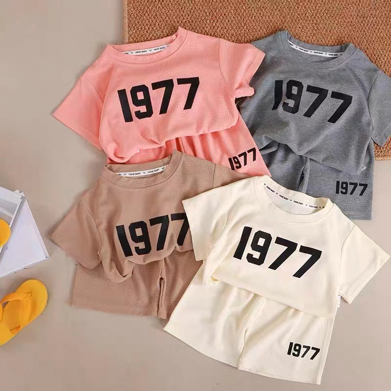 Kids Waffle Print T-Shirt & Shorts Summer Set