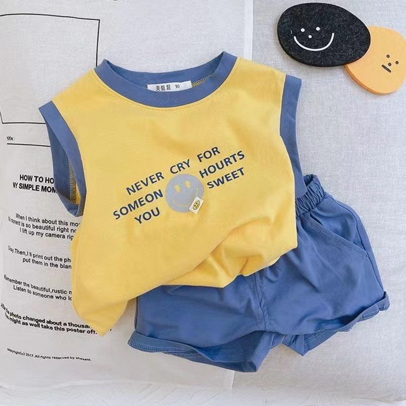 Kids Smiley Vest & Shorts Summer Two-Piece Set