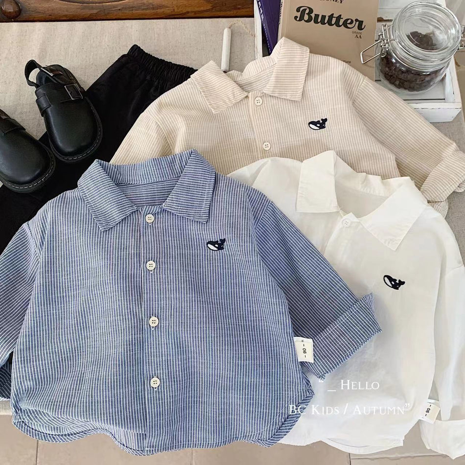 Kids Long-Sleeve Fish Embroidered Shirt Autumn 2025