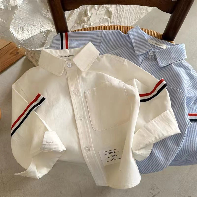 Kids Striped Cotton Shirt & Flap Pocket Pants Set 2025