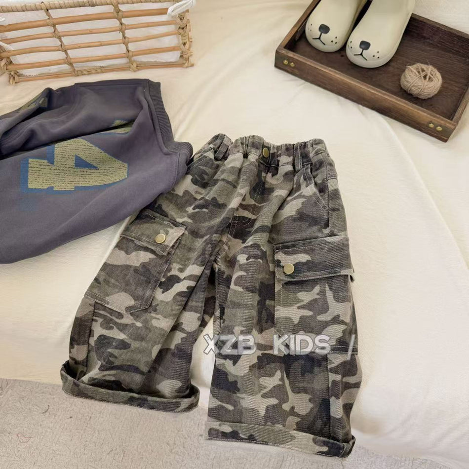 Kids Camouflage Cargo Pants Korean Style 2025