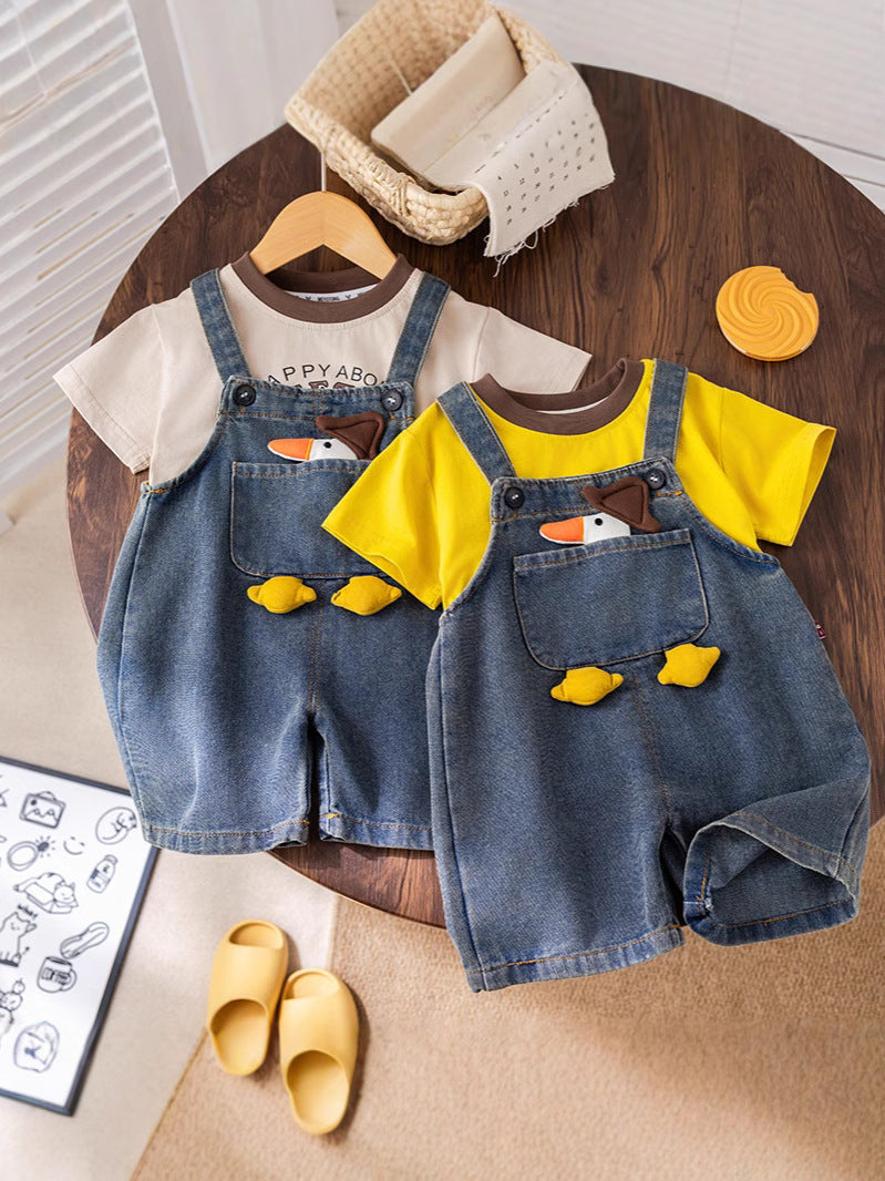 Kids Denim Strap Set Duck T-Shirt Summer Outfit