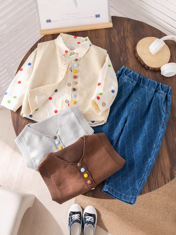 Boys Autumn 3-Piece Cotton Shirt & Sweater Set