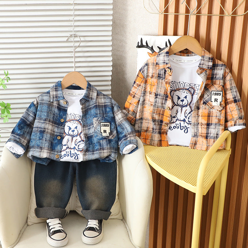 Boys Plaid Shirt Autumn 2025 Kids Clothing (1-5 Yrs)