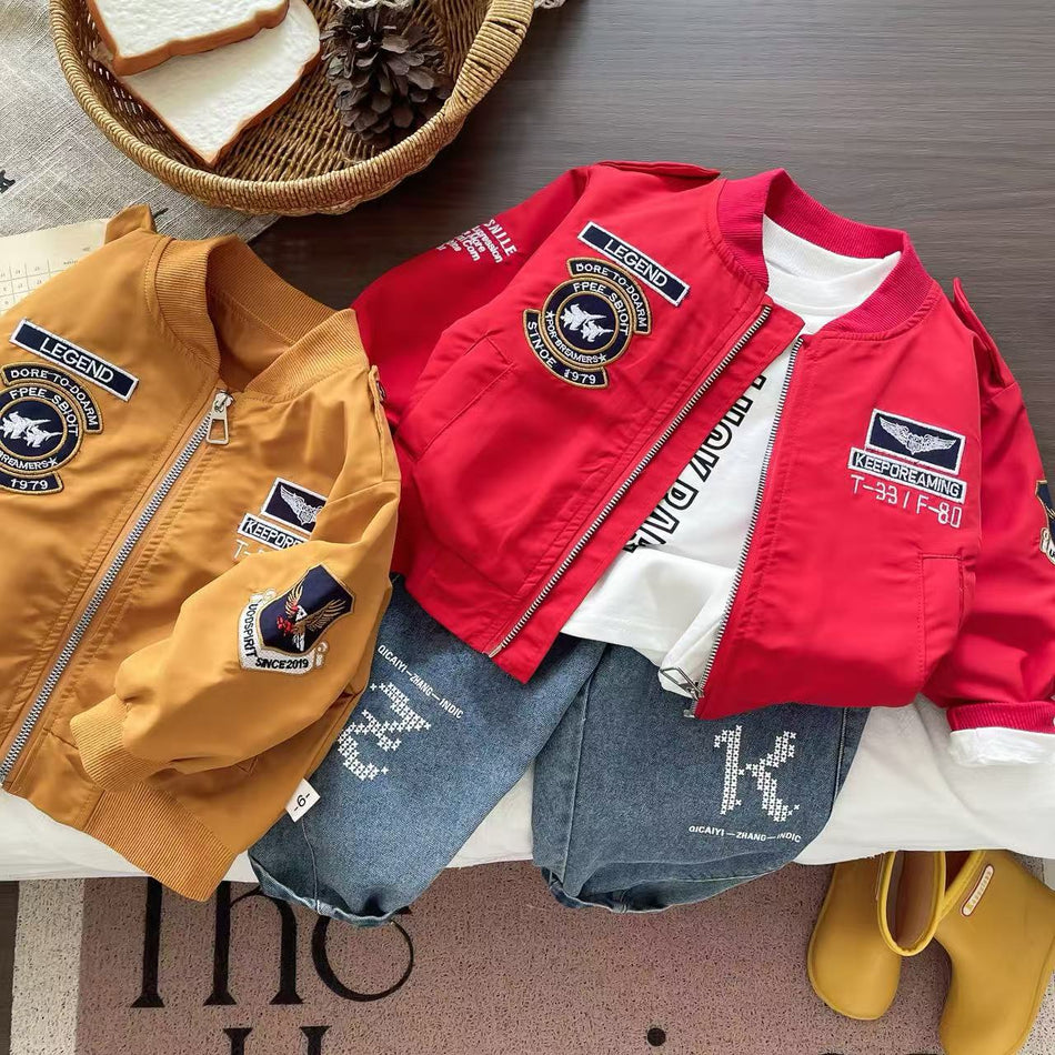 Boys Autumn 3-Piece Baseball Jacket Set 2025
