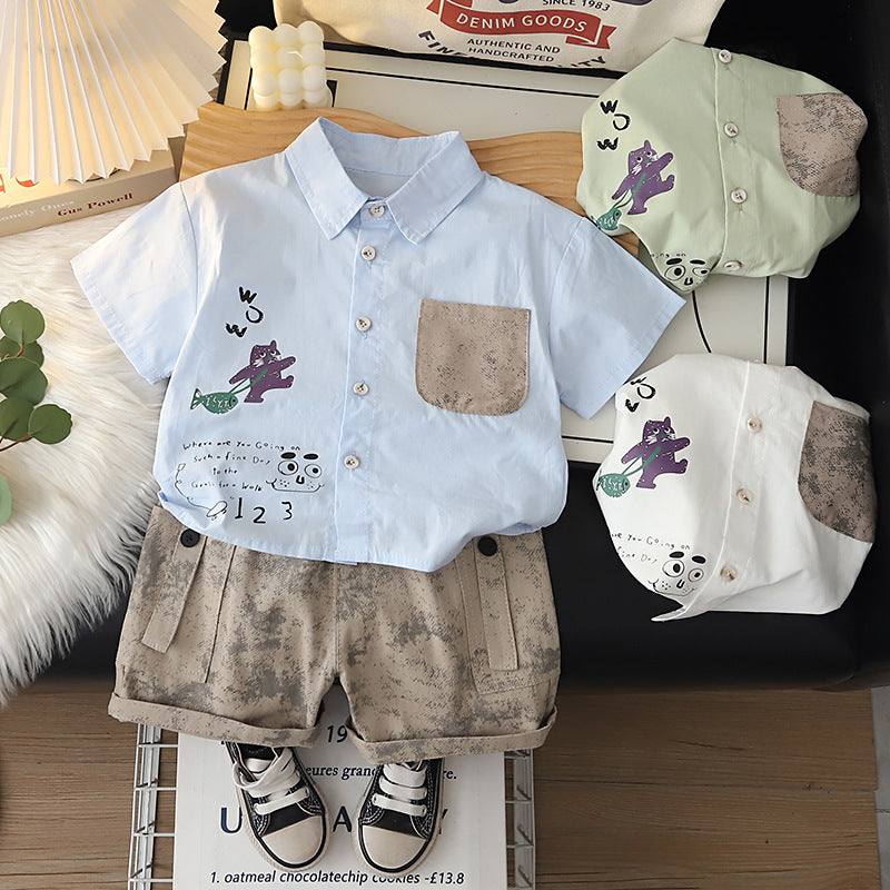 Boys 2026 Summer Cartoon Polo 2-Piece Set