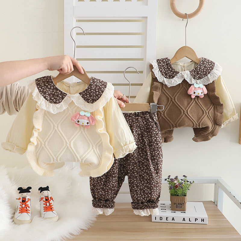 Girls spring and autumn suit 2025 spring new shirt vest three-piece baby long sleeve 1-5 years old children's clothes