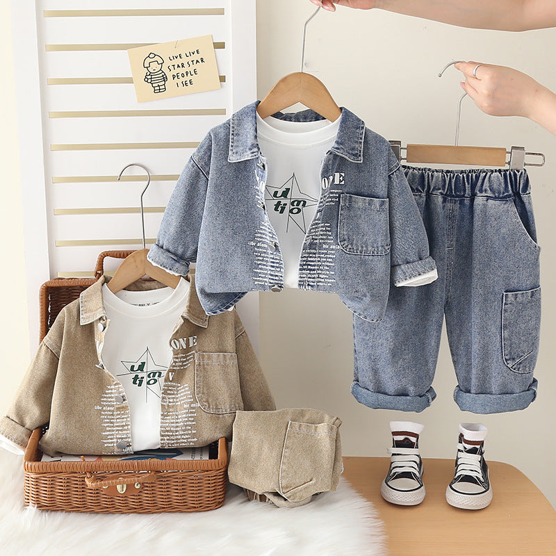 Boys 2025 Autumn Denim 3-Piece Letter Suit