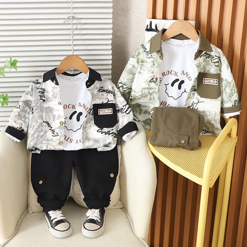 Boys 2025 Spring Autumn Letter 3-Piece Suit