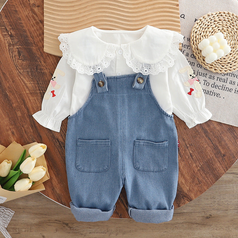 Kids 2025 Spring Autumn Rabbit Strap 2-Piece Suit