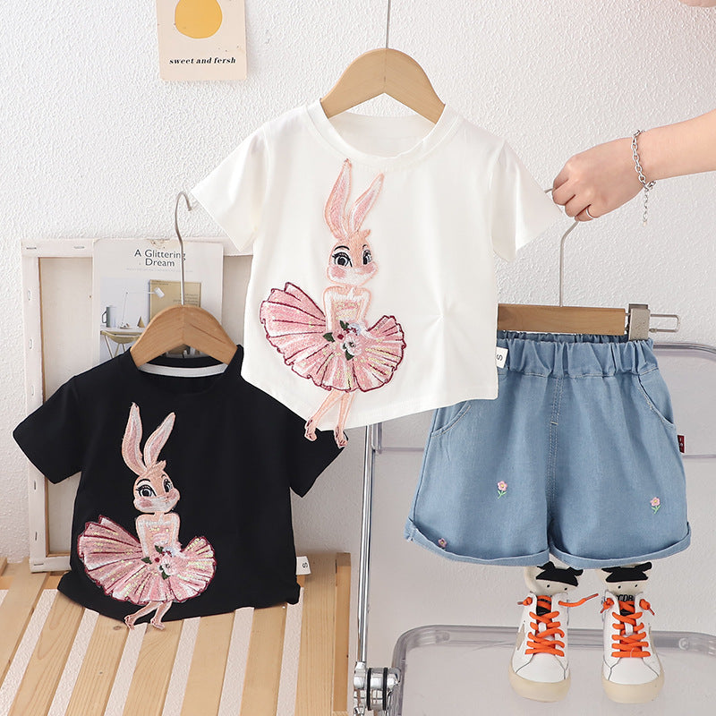 Girls 2025 Summer Cartoon 2-Piece Cotton Set
