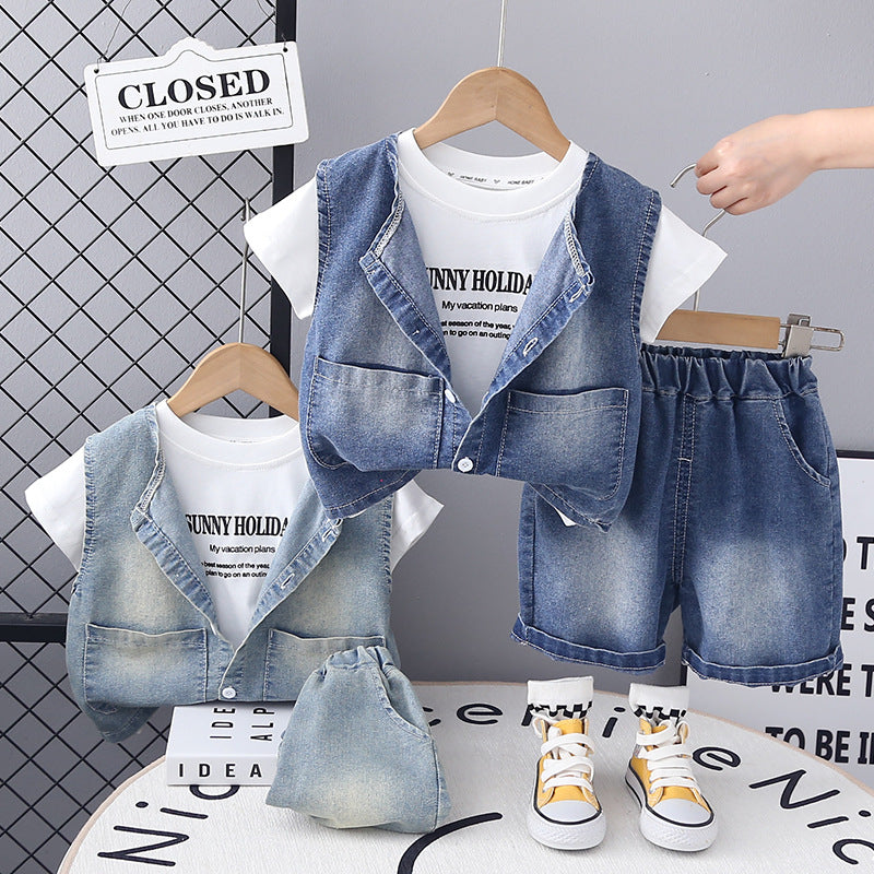 Boys 1-3 Years Summer Denim 3-Piece Vest Set