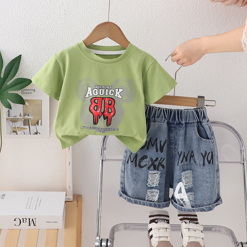 Boys 2025 Summer Letter Print 2-Piece Suit