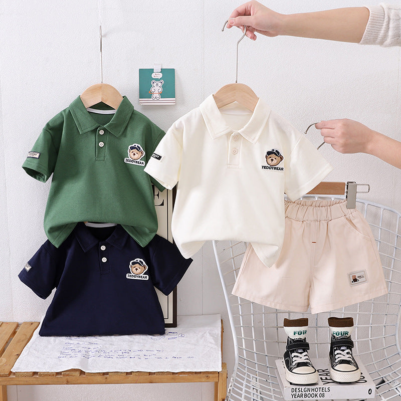 Boys 2025 Summer Lapel Polo 2-Piece Suit