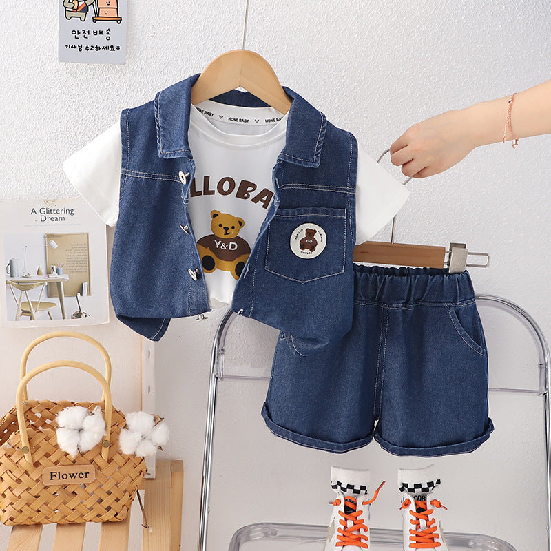 Boys 2025 Summer Denim Vest 3-Piece Set