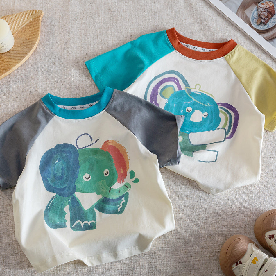 Boys Summer Cartoon Elephant Cotton Short-Sleeve T-Shirt