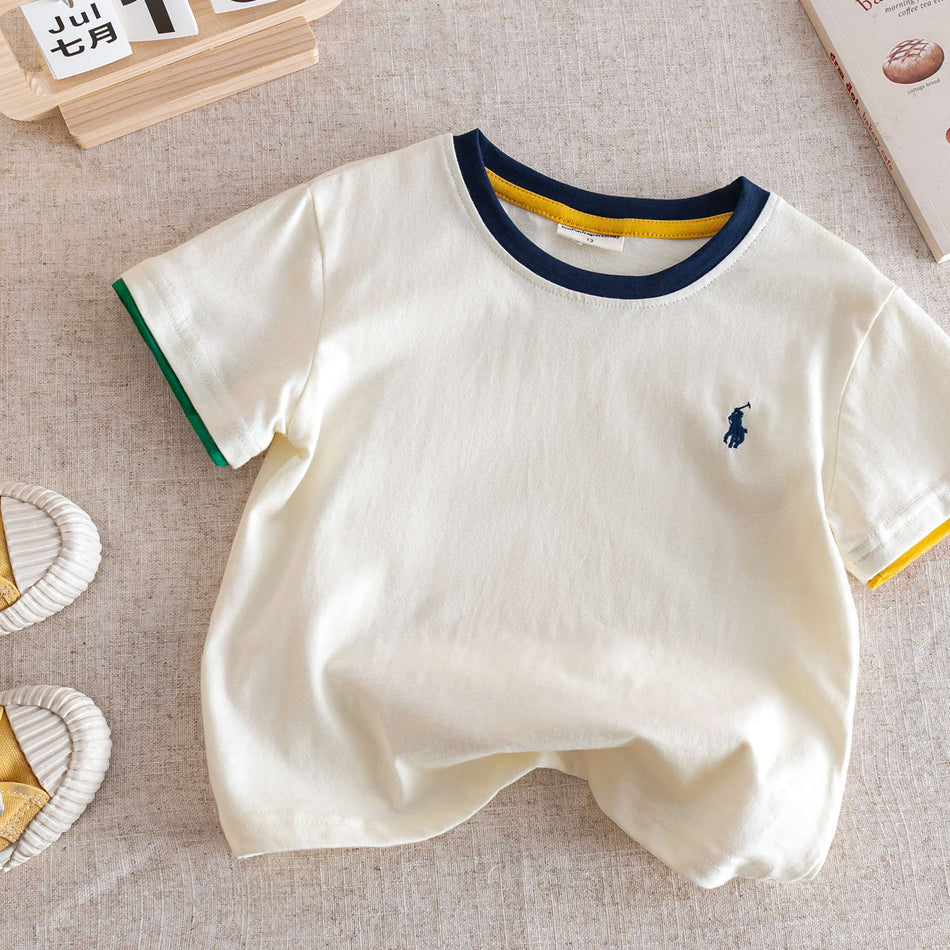 Korean Style 2025 Kids Color-Block Short-Sleeve T-Shirt