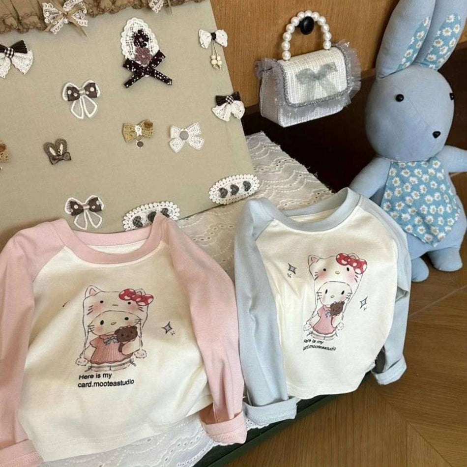 Girls 2025 Spring Cartoon Long-Sleeve Cotton Top