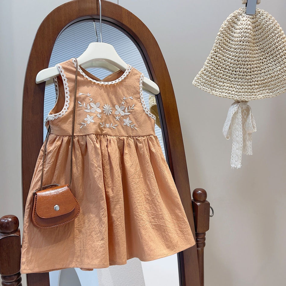Baby Girls 2025 Summer Embroidered Sleeveless Vest Dress