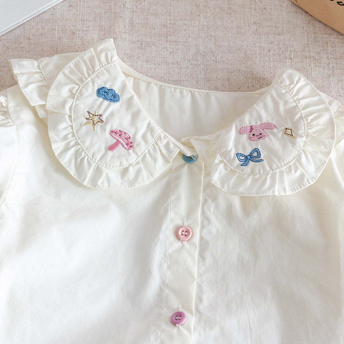 Spring Lce Girls 2026 Spring Lace Collar Embroidered Loose Shirt – Kids Tudoholic