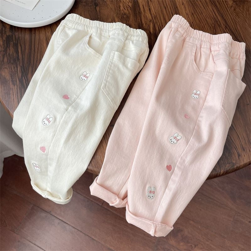 Girls 2025 Spring Casual Embroidered Pants