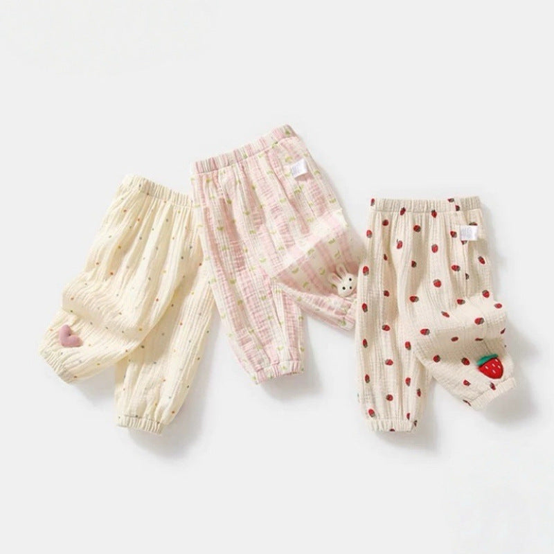 Girls’ 2025 Summer Anti-Mosquito Cotton Gauze Pants