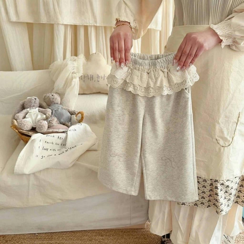 Girls 2025 Spring Lace Wide-Leg Sweat Pants