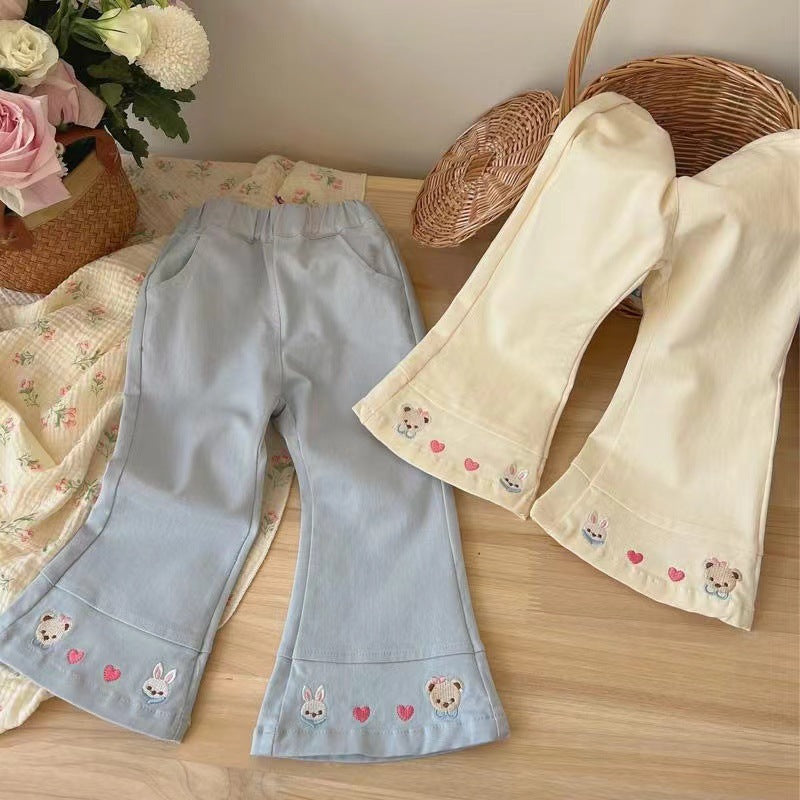 Girls 2025 Spring Korean-Style Cartoon Flare Pants