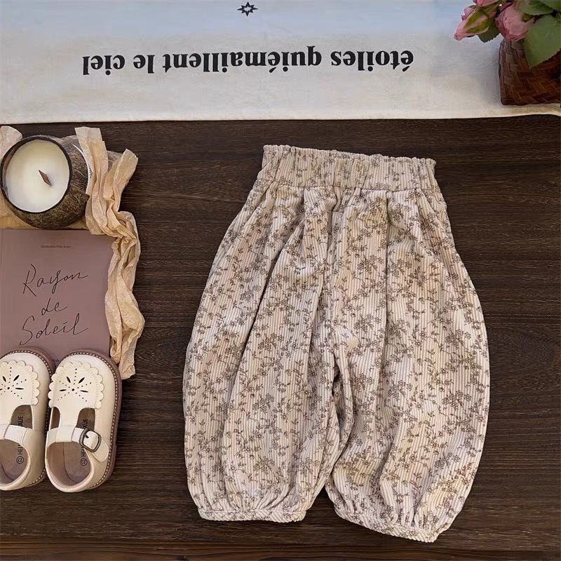 Girls 2025 Spring Autumn Floral Loose Casual Pants