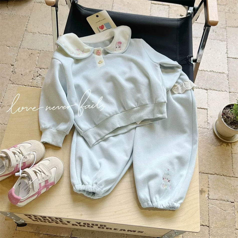 Trendy Korean Girls Sweatshirt & Leggings Set
