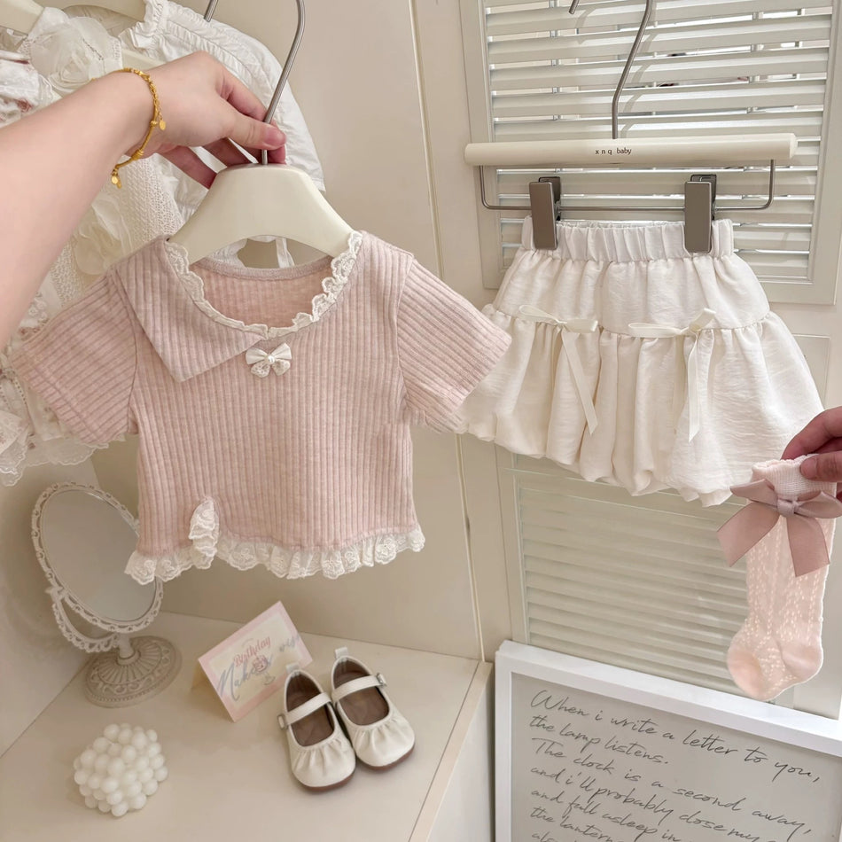 Trendy Korean Girls Summer Suit 2025 – Pink Set