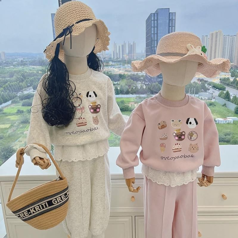 Trendy Girls Cotton Sweatshirt & Pants Set 2025
