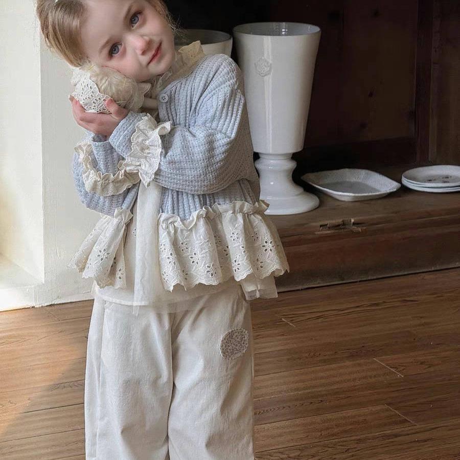 Korean Girls Spring Suit 2025 – Cardigan & Wide-Leg Pants