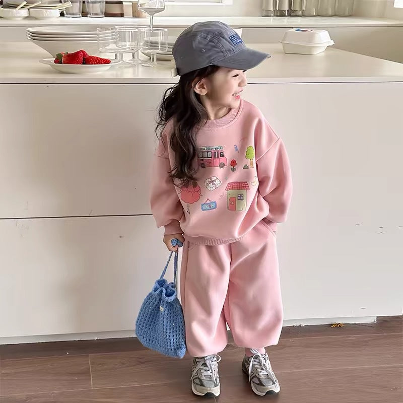 Korean Girls Autumn Sweatshirt & Pants Set 2025