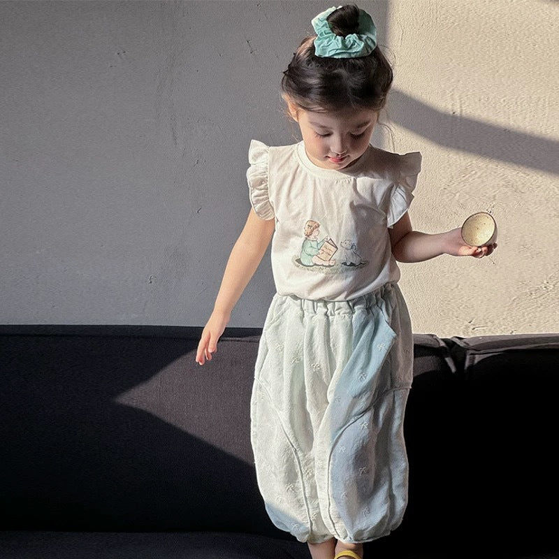 Girls Mint Green Flying Sleeve T-Shirt & Bloomers Set