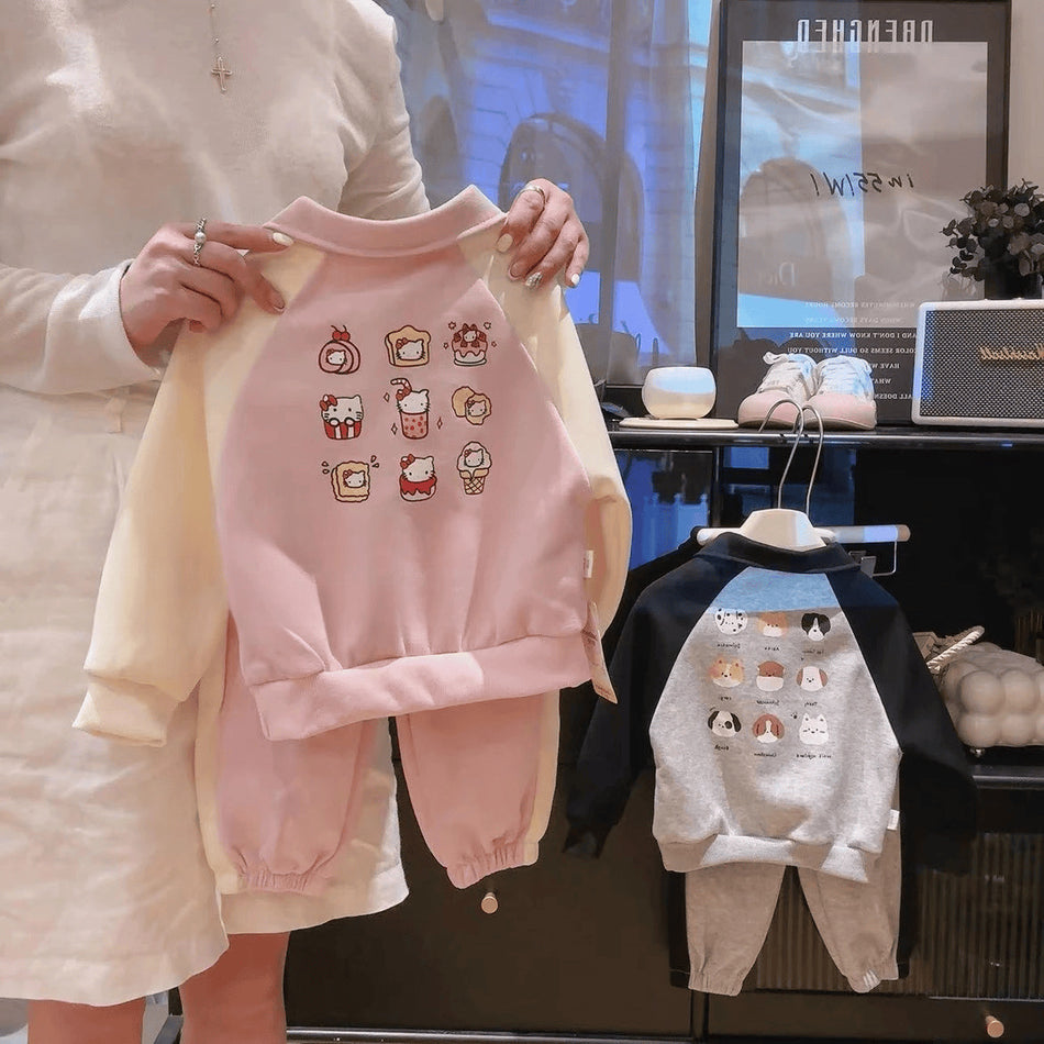 Kids Korean Cartoon Sweatshirt & Sweatpants Set 2025