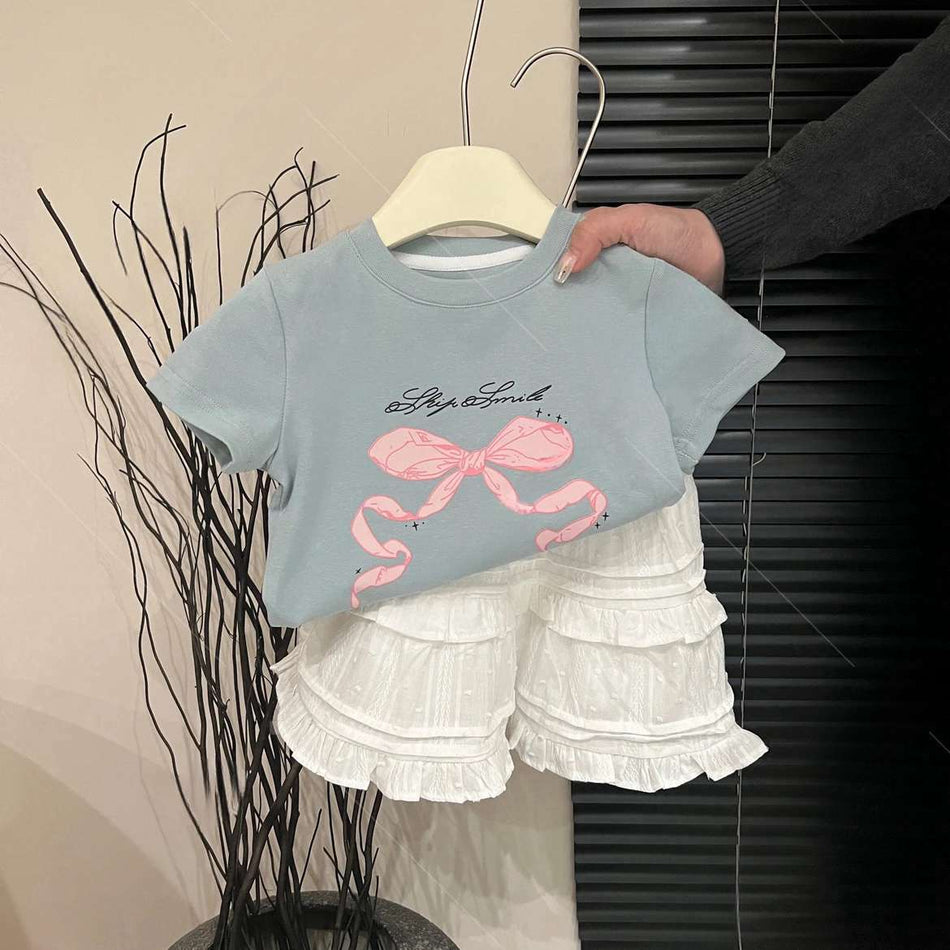 Girls Korean Short-Sleeve T-Shirt & Shorts Set 2025