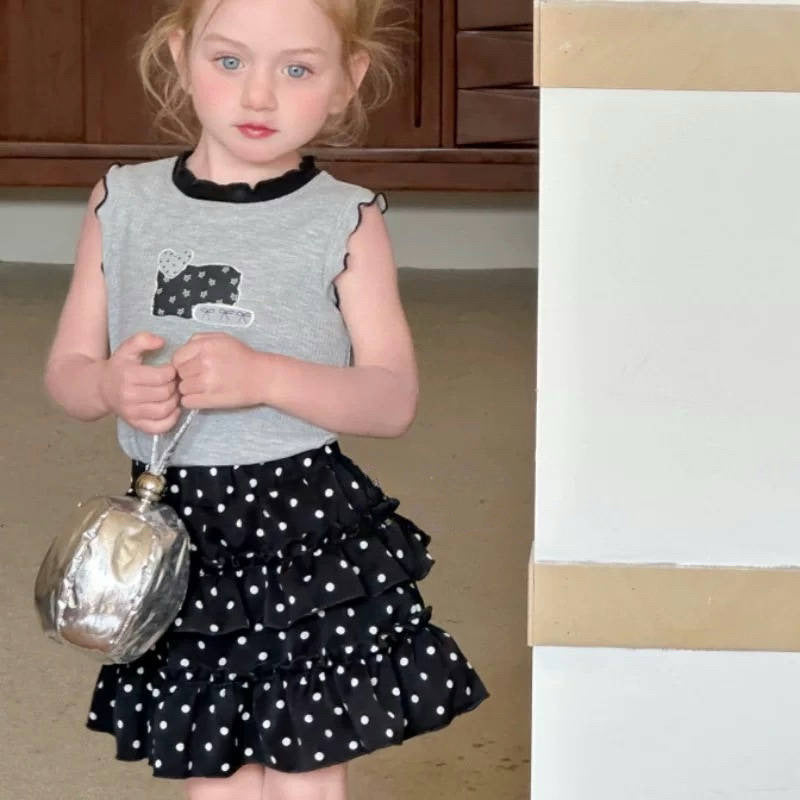 Girls Vest Top & Polo Dot Skirt Set 2025